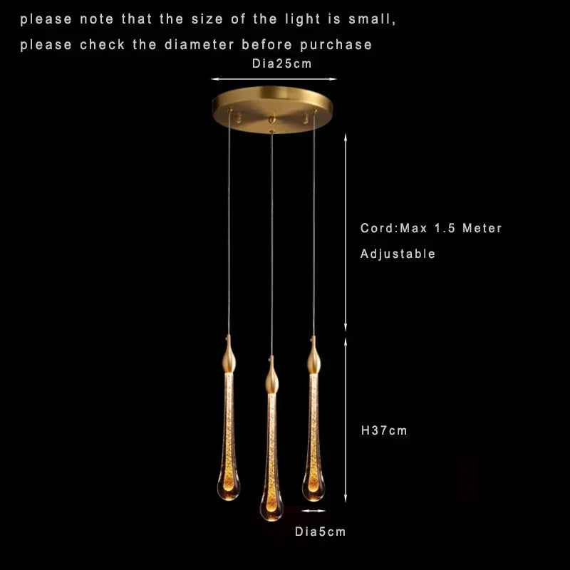 Lamp LED Chandelier - Modern Raindrop Crystal Pendant Light Fixtures in Gold for Kitchen Islands and Foyers
