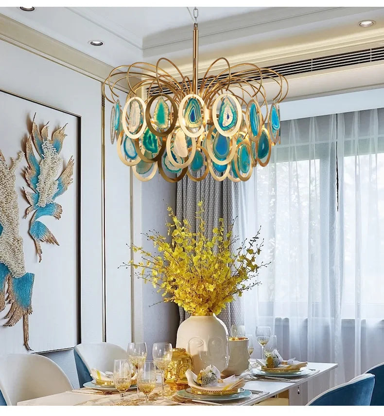 Modern LED Crown Agate Ceiling Chandeliers - Light Luxury Elegance for Living and Dining Spaces
