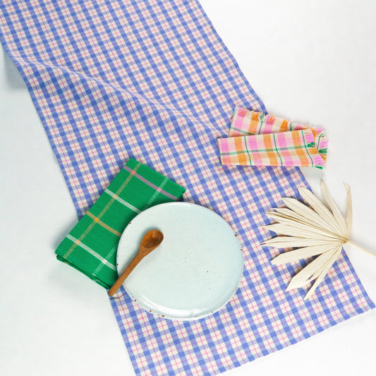 Sofia Plaid Runner in Periwinkle Blue and Pink