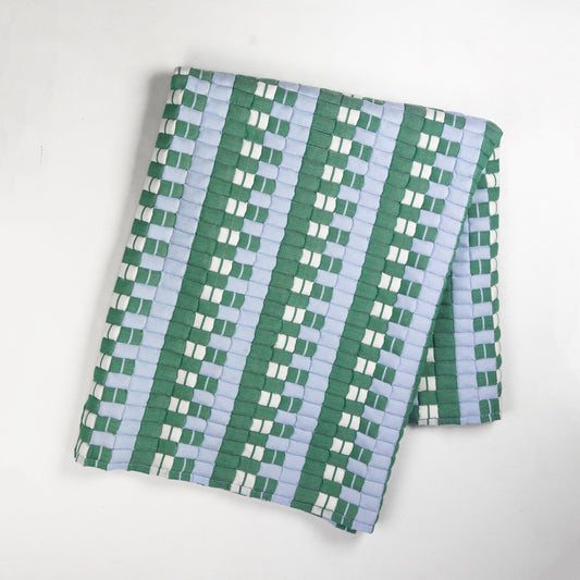 Quilted Sujani Throw Blanket - Soft Blue, White and Green