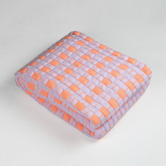 Quilted Sujani Throw Blanket - Pastel Lilac and Neon Orange