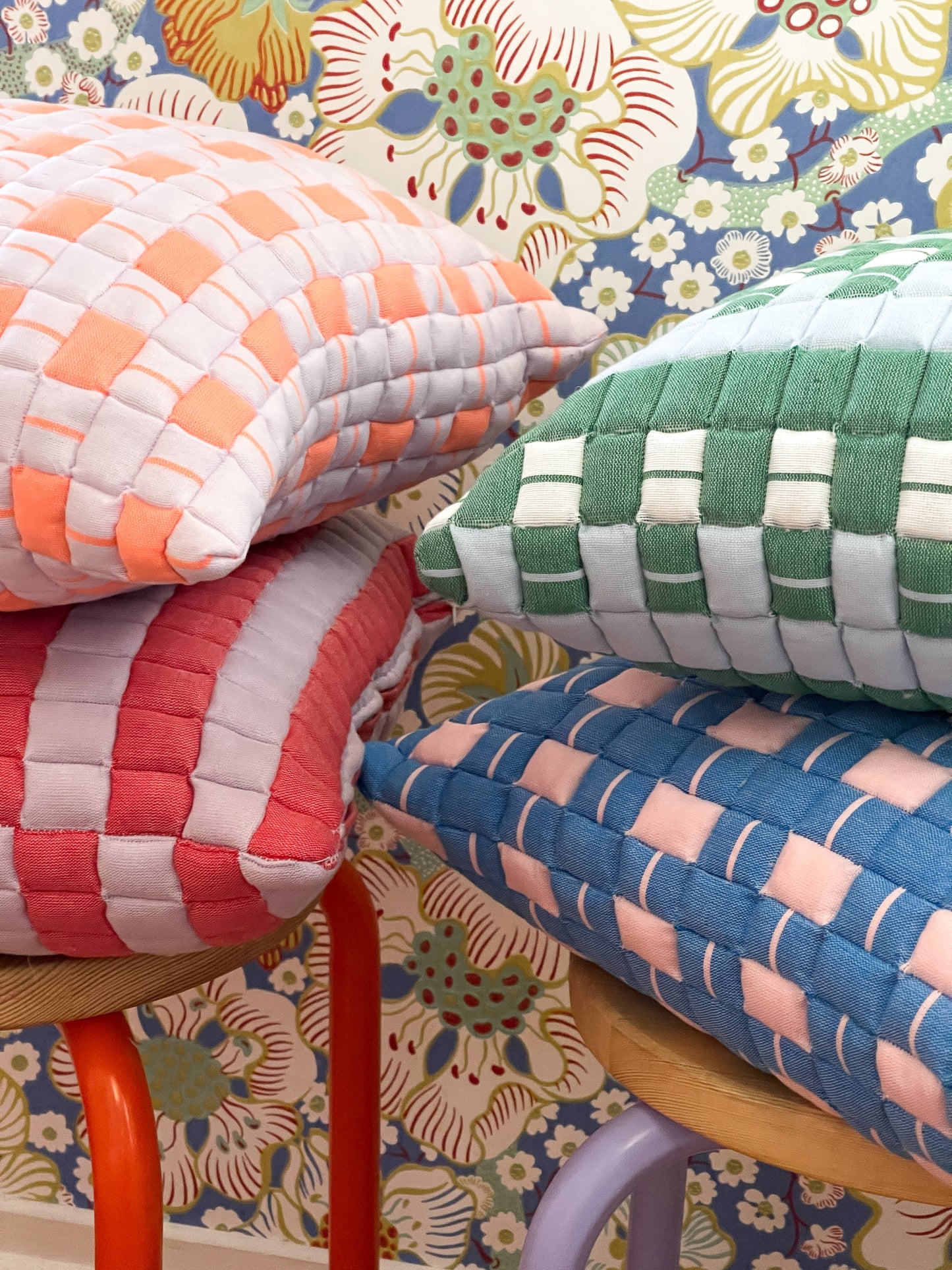 Sujani Quilted Pillow — Baby Blue, White and Green
