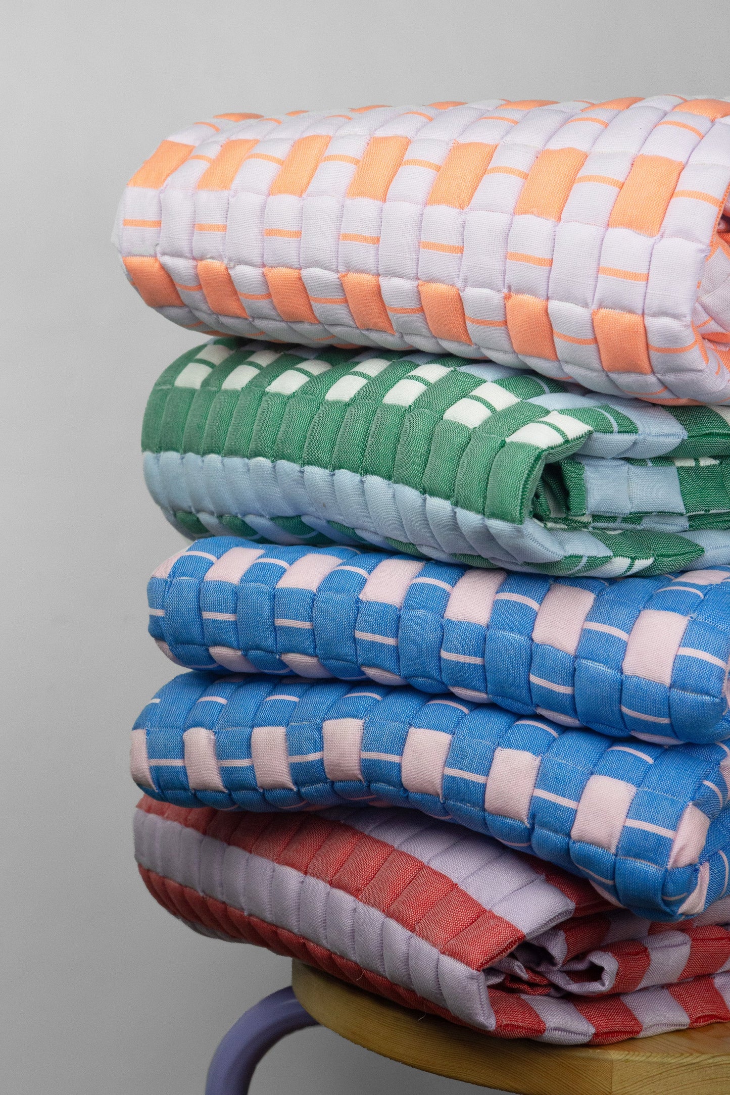 Quilted Sujani Throw Blanket - Pastel Lilac and Neon Orange