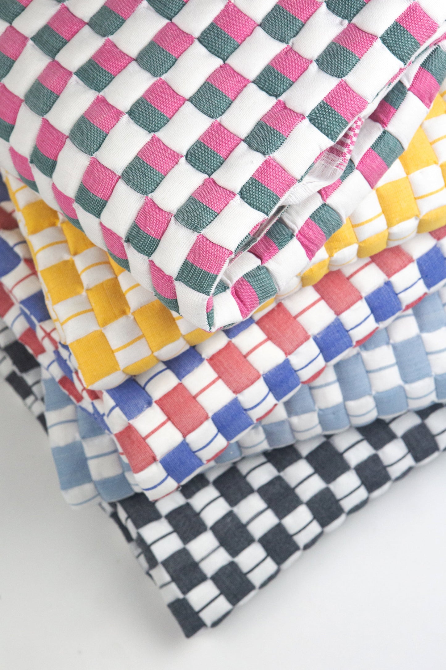 Quilted Sujani Throw Blanket - Pink, Green and White