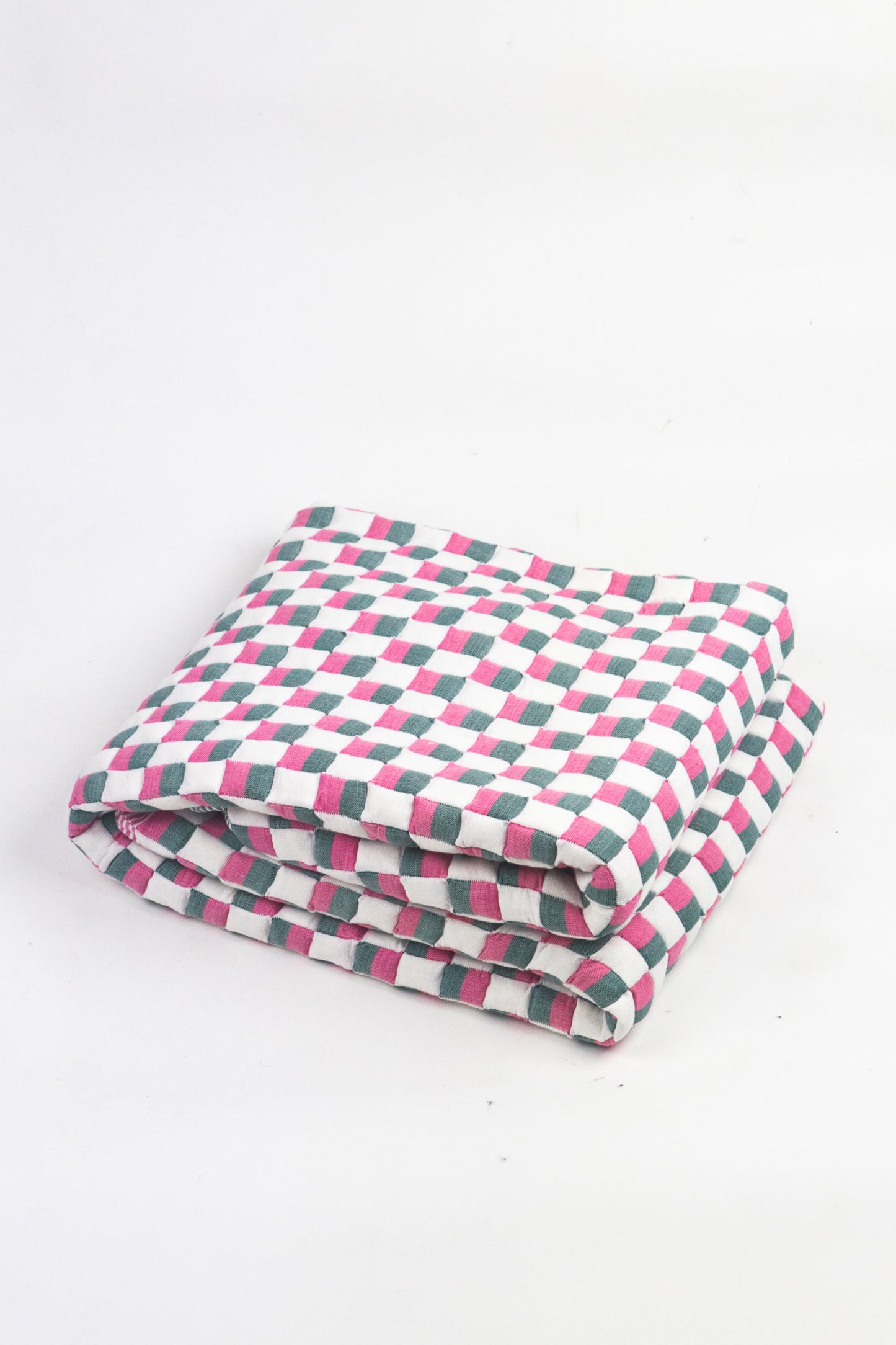 Quilted Sujani Throw Blanket - Pink, Green and White