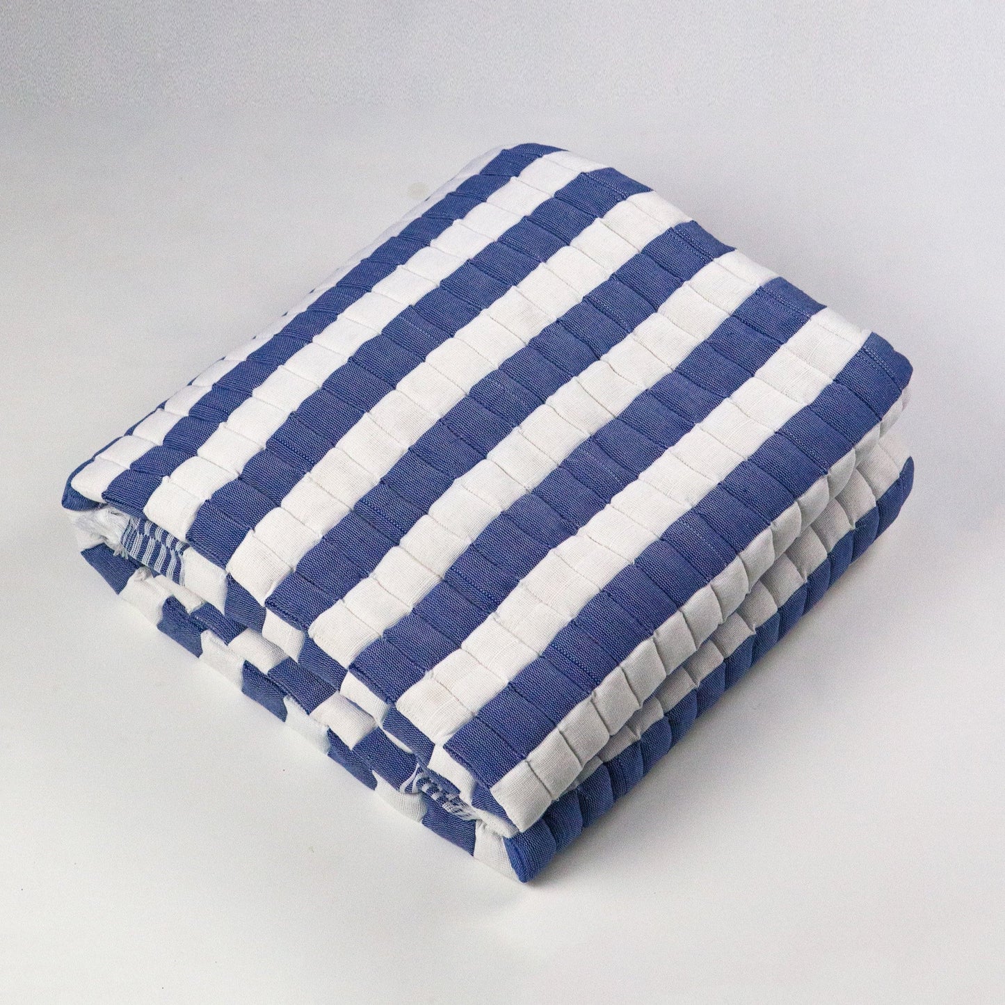 Quilted Sujani Throw Blanket - Blue and White Striped