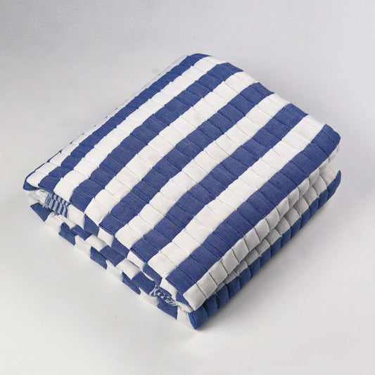 Quilted Sujani Throw Blanket - Blue and White Striped