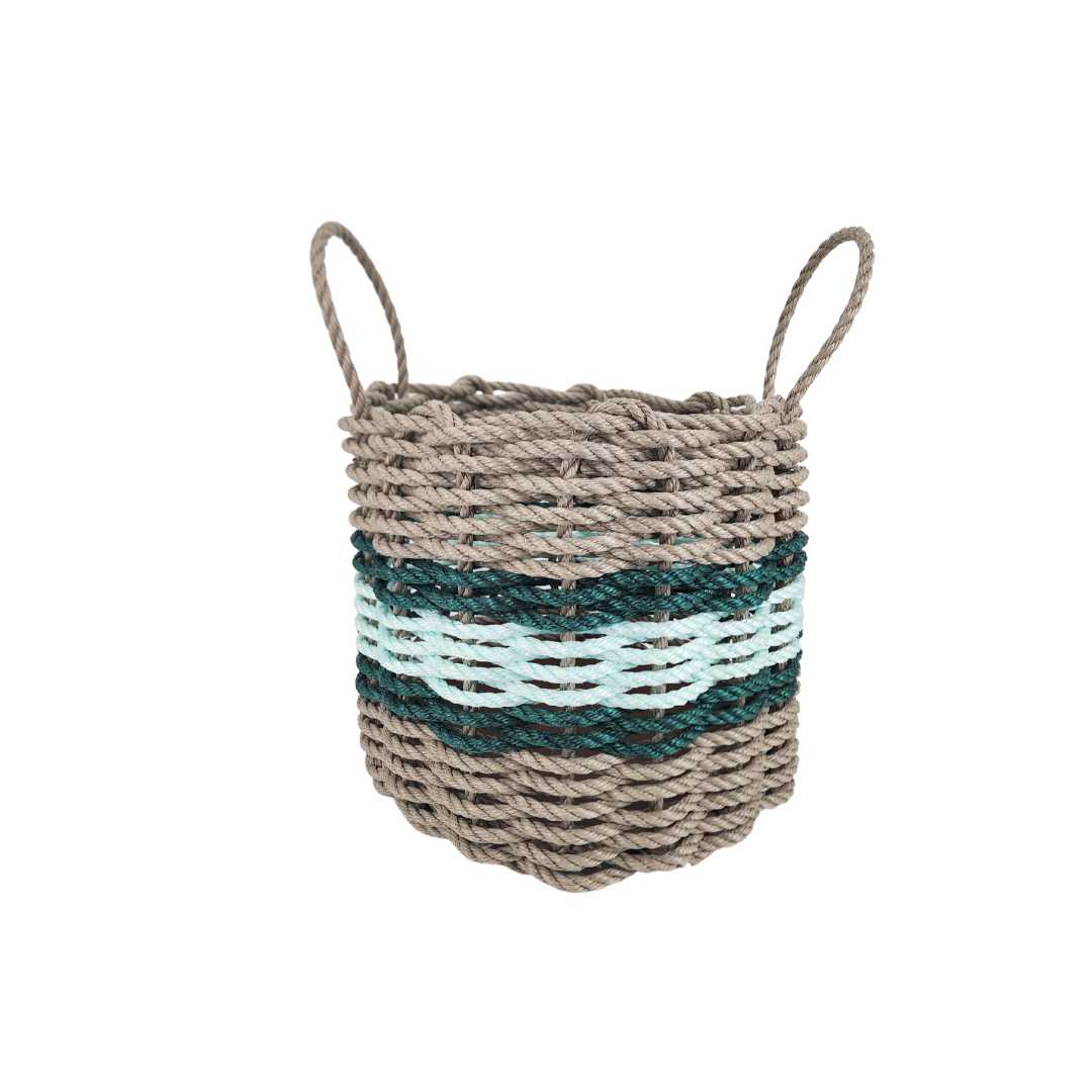 Kitchen Tools & Cookware: Lobster Rope Basket Tan and Seafoam, Hunter Green Accents by Little Salty Rope