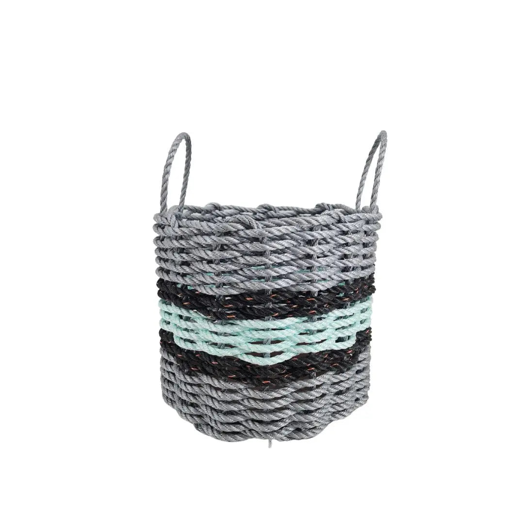 Kitchen Tools & Cookware: Lobster Rope Basket Light Gray and Seafoam, Black Accents by Little Salty Rope
