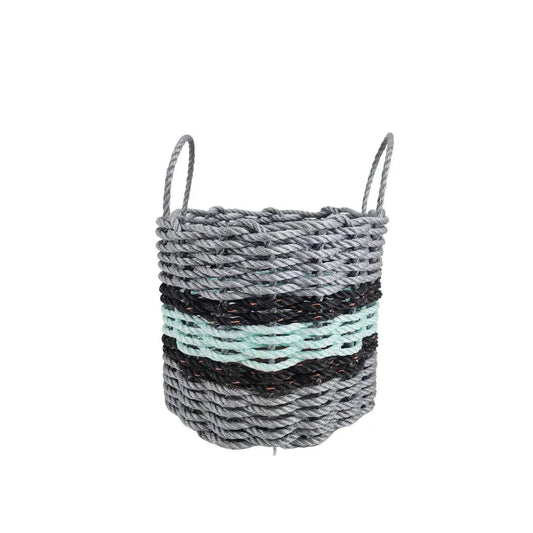 Kitchen Tools & Cookware: Lobster Rope Basket Light Gray and Seafoam, Black Accents by Little Salty Rope