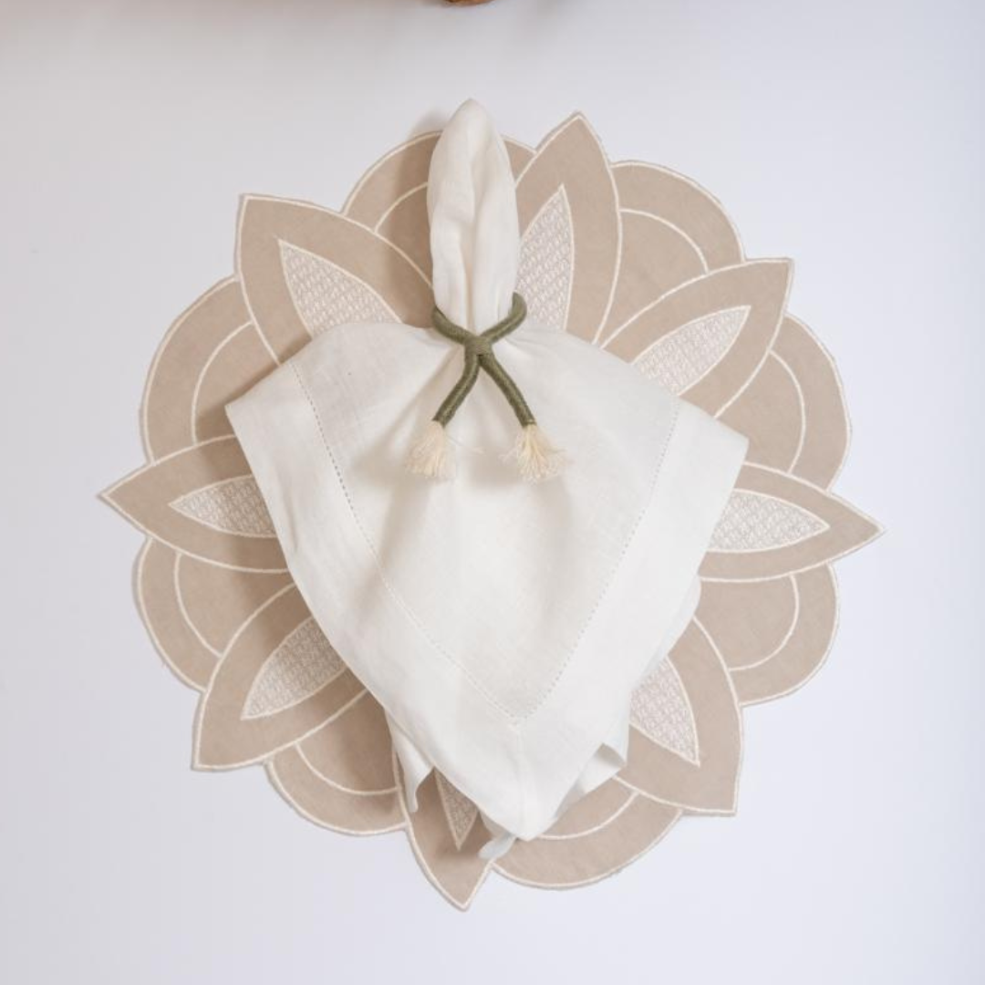 Area Rug: Beige Flower Linen Placemat by Talah Home
