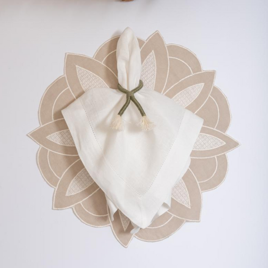 Area Rug: Beige Flower Linen Placemat by Talah Home