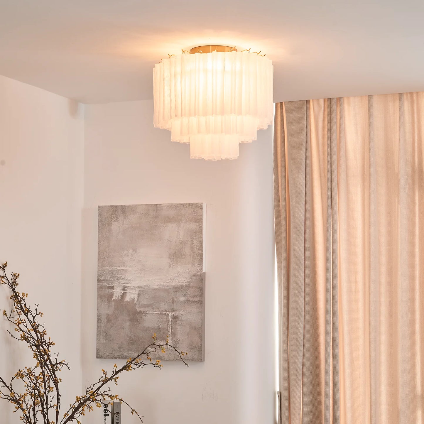 White Glass Tube Murano Ceiling Lamp