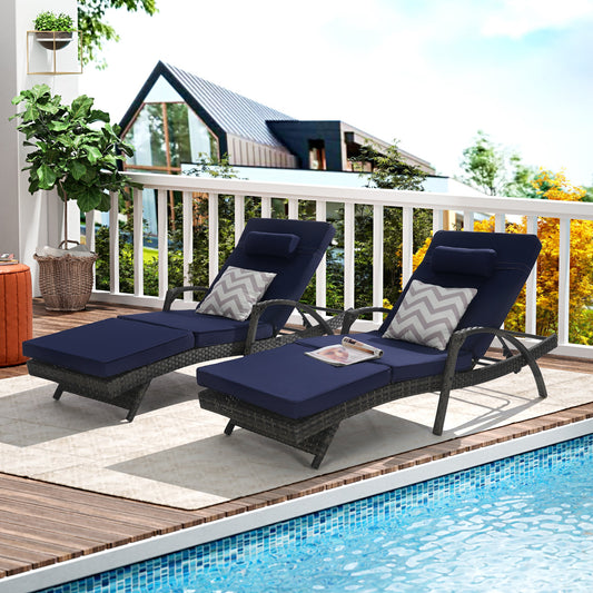 Bedroom Bedding & Decor: Outdoor Wicker Long Reclining Chair Set of 2 with Cushions, Wicker Reclining Lounge Chair Lawn Sunbathing Chairs Recliner up to 150° Beach Poolside Garden by Streamdale Furniture
