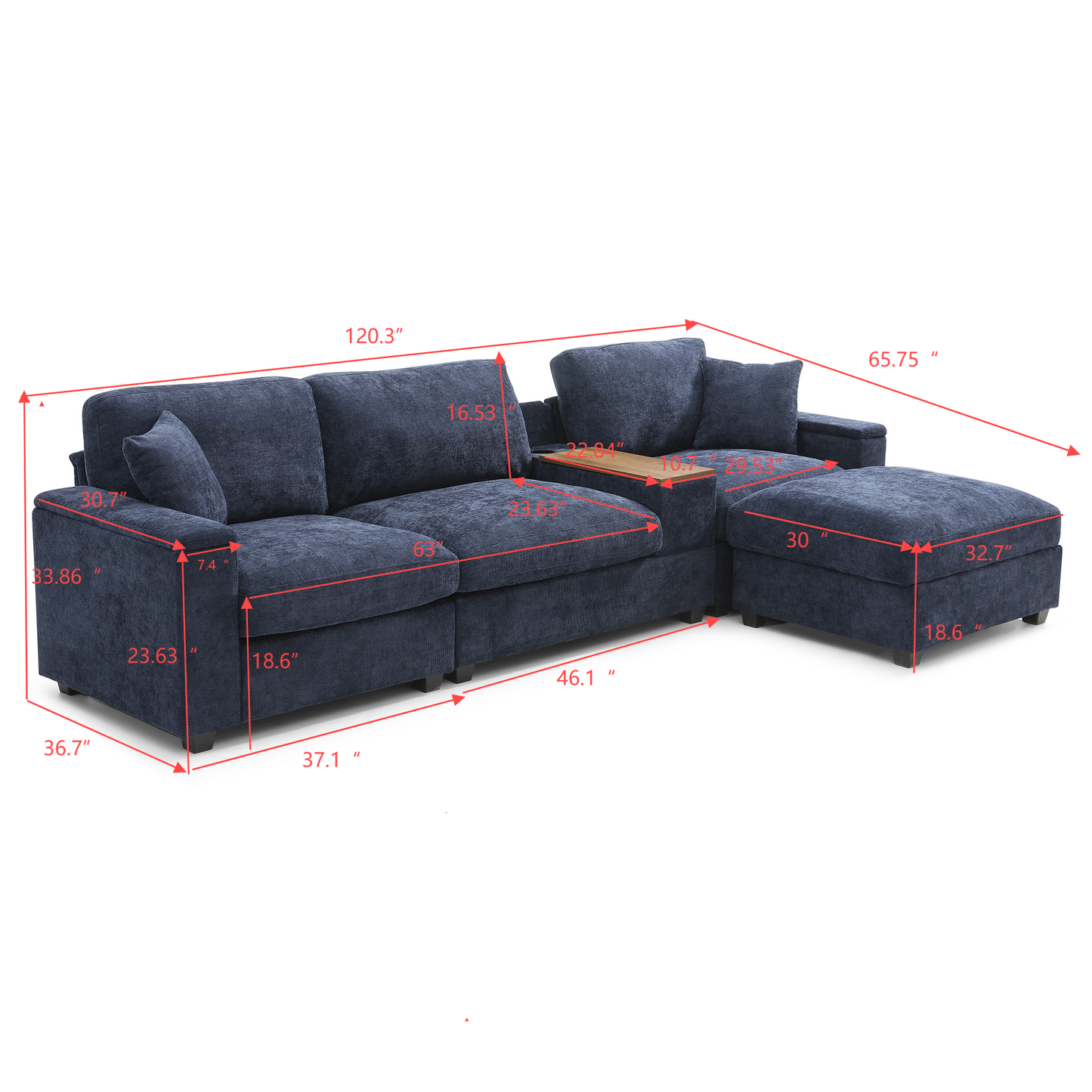 120.3'Sectional Sofa ,L-Shaped Oversized Couch ,Comfy Cloud Couch Set with Drop Down Table,360-degree Swivel tray ,Cup Holders,USB Charger,Storage Ottoman and Armrest,Wide Seat Sofa for Living room