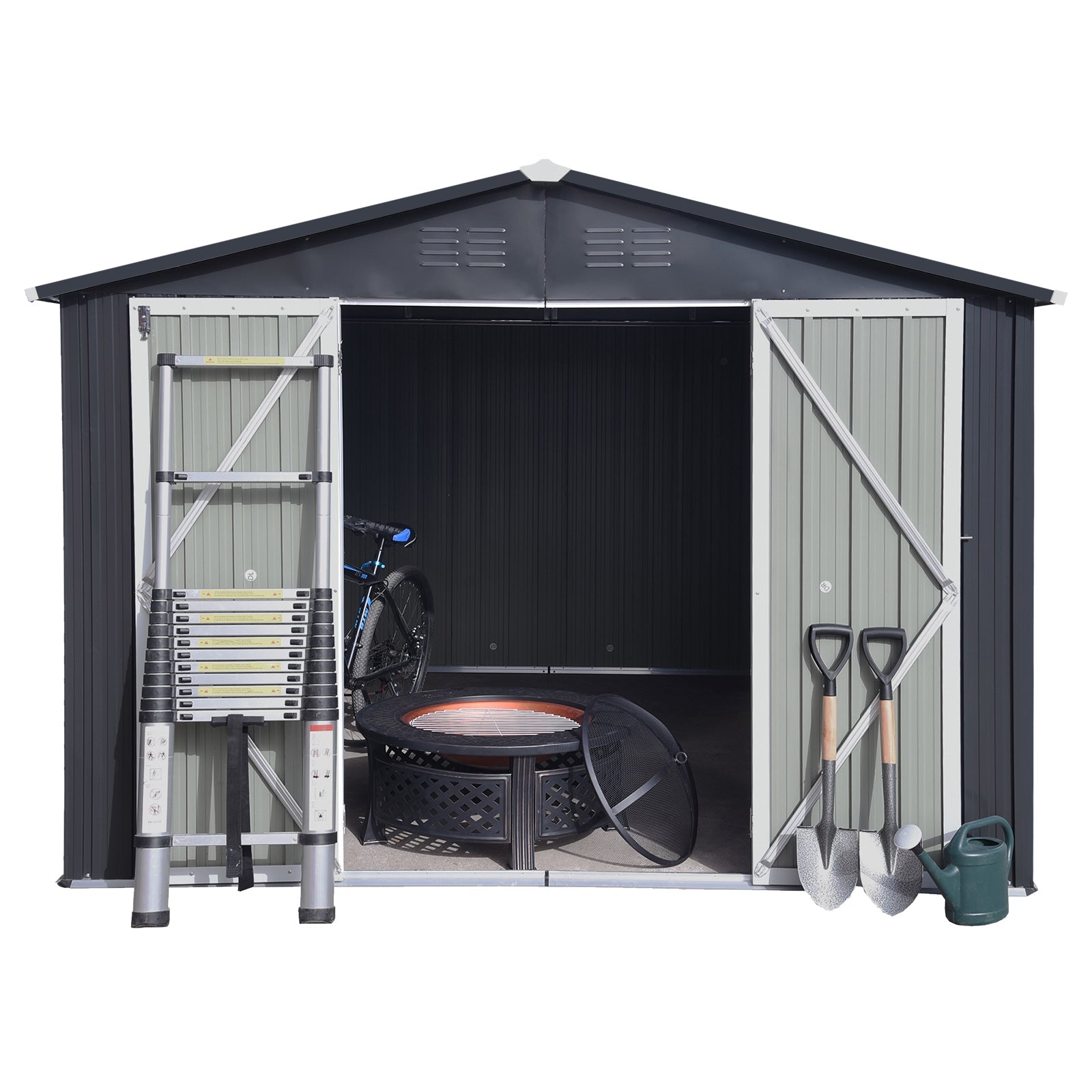 Kitchen Tools & Cookware: Metal garden sheds 8ftx10ft outdoor storage sheds Dark-grey by Streamdale Furniture