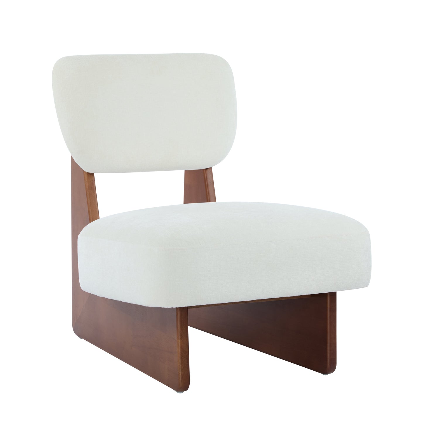 [Set of 2] Modern Beige Lounge Chair with Polyester Upholstery, Sturdy Wood Base With Walnut Finish, Minimalist and Stylish Accent Seating for Living Room, Bedroom, or Office
