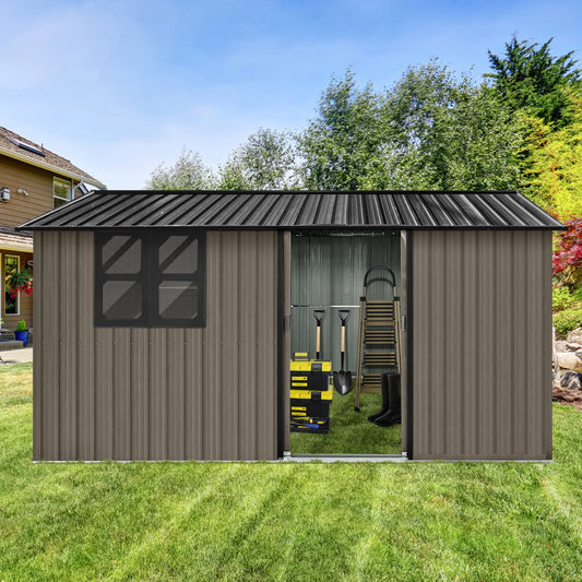 Kitchen Tools & Cookware: Metal garden sheds 12ftx10ft outdoor storage sheds brown with window with sliding door by Streamdale Furniture