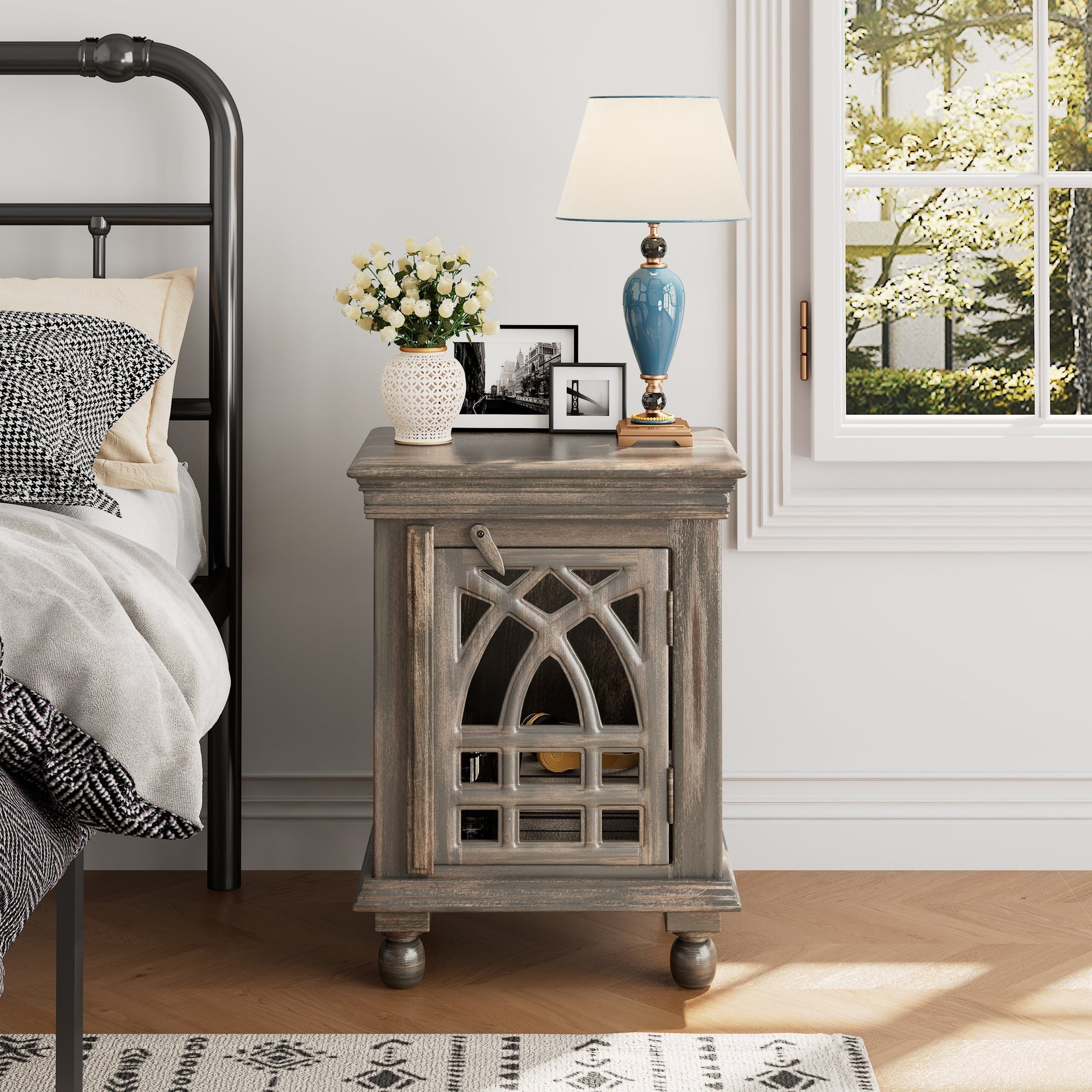 Lighting Fixture: Antique Grey Wood Nightstand by Streamdale Furniture