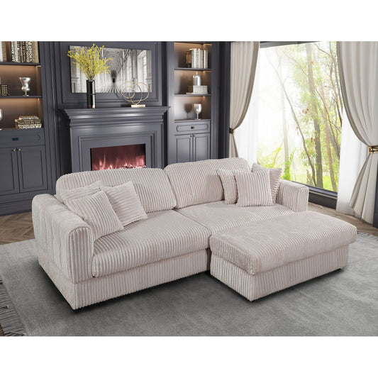105' Oversized Sectional Sofa Cloud Couch for Living Room, Modern stripe L Shaped Couch, Comfy Boucle Modular Sofa Sleeper with Moveable Ottoman WIth/6 Pillow(WHITE)