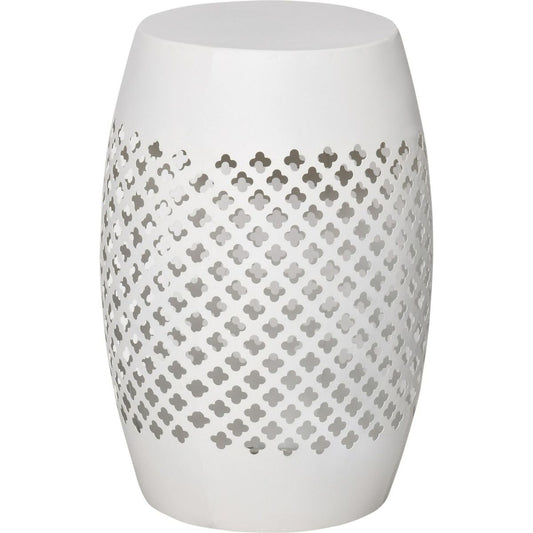 12.5" Steel Patio End Table, Round Hollow Drum Side Table, Accent Table for Indoor and Outdoor, White