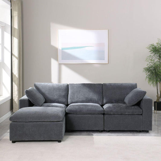 Living Room Decor: Modular Sectional Sofa, Convertible Sofa Couch, Modular Sectionals with Ottomans, 4Seat Sofa Couch with Reversible Chaise for Living Room. Chenille Grey by Streamdale Furniture