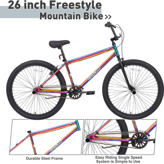 Garden & Outdoor: Freestyle Kids Bike Double Disc Brakes 26 Inch Single Speed  Children's Bicycle for Boys Girls Age 12+ Years by Streamdale Furniture