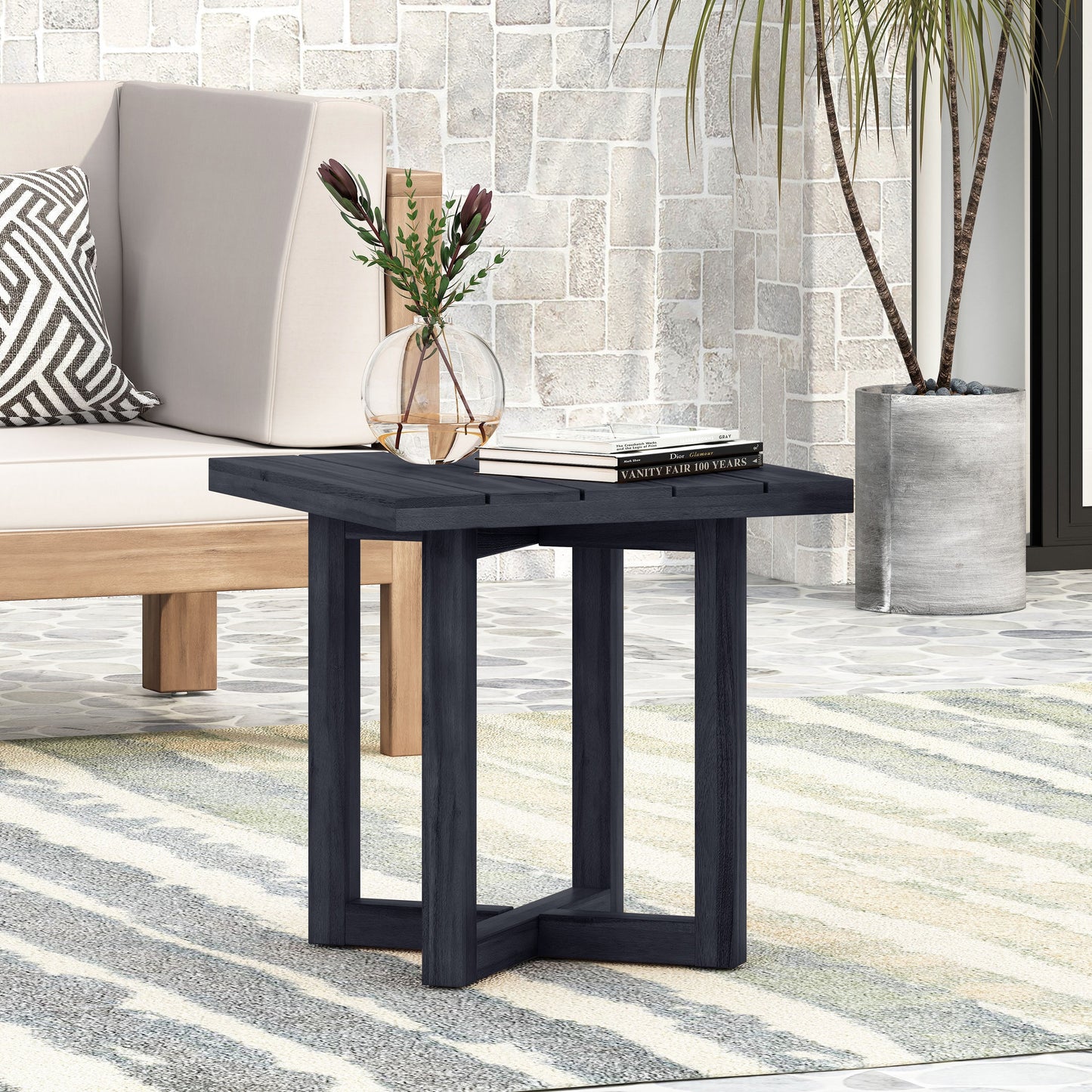 Garden & Outdoor: ELLA SQUARE SIDE TABLE, Black by Streamdale Furniture
