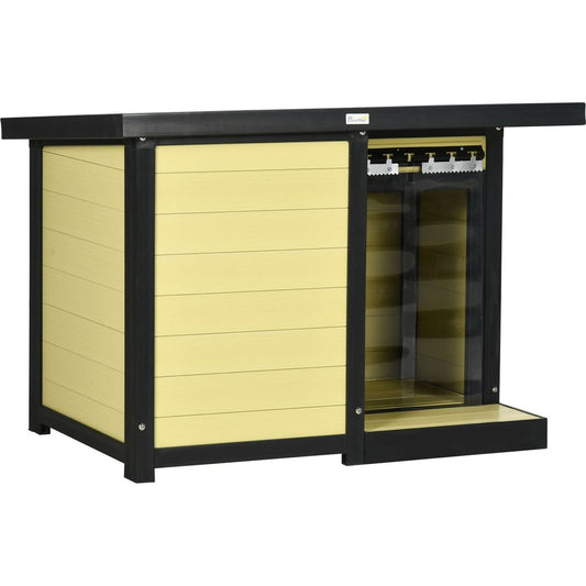 Smart Home Device: Outdoor Indoor Dog House with Openable Top, Weather Resistant Dog Kennel with Porch, Pet Furniture for Small and Medium Sized Dogs, Natural Wood by Streamdale Furniture