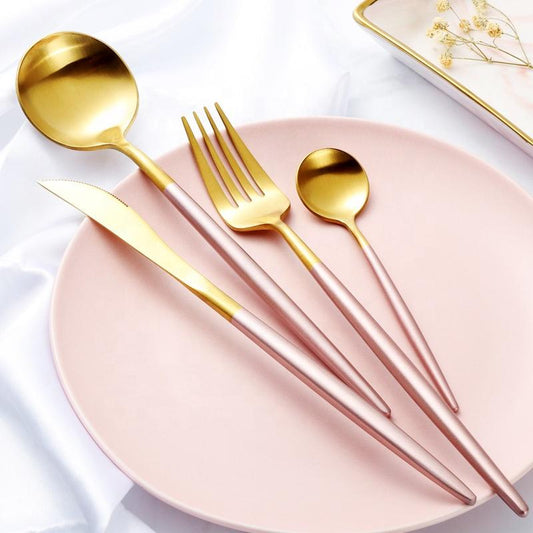 Dining & Tableware: Altin 4 Piece Flatware Set - Pink and Gold by Tea + Linen
