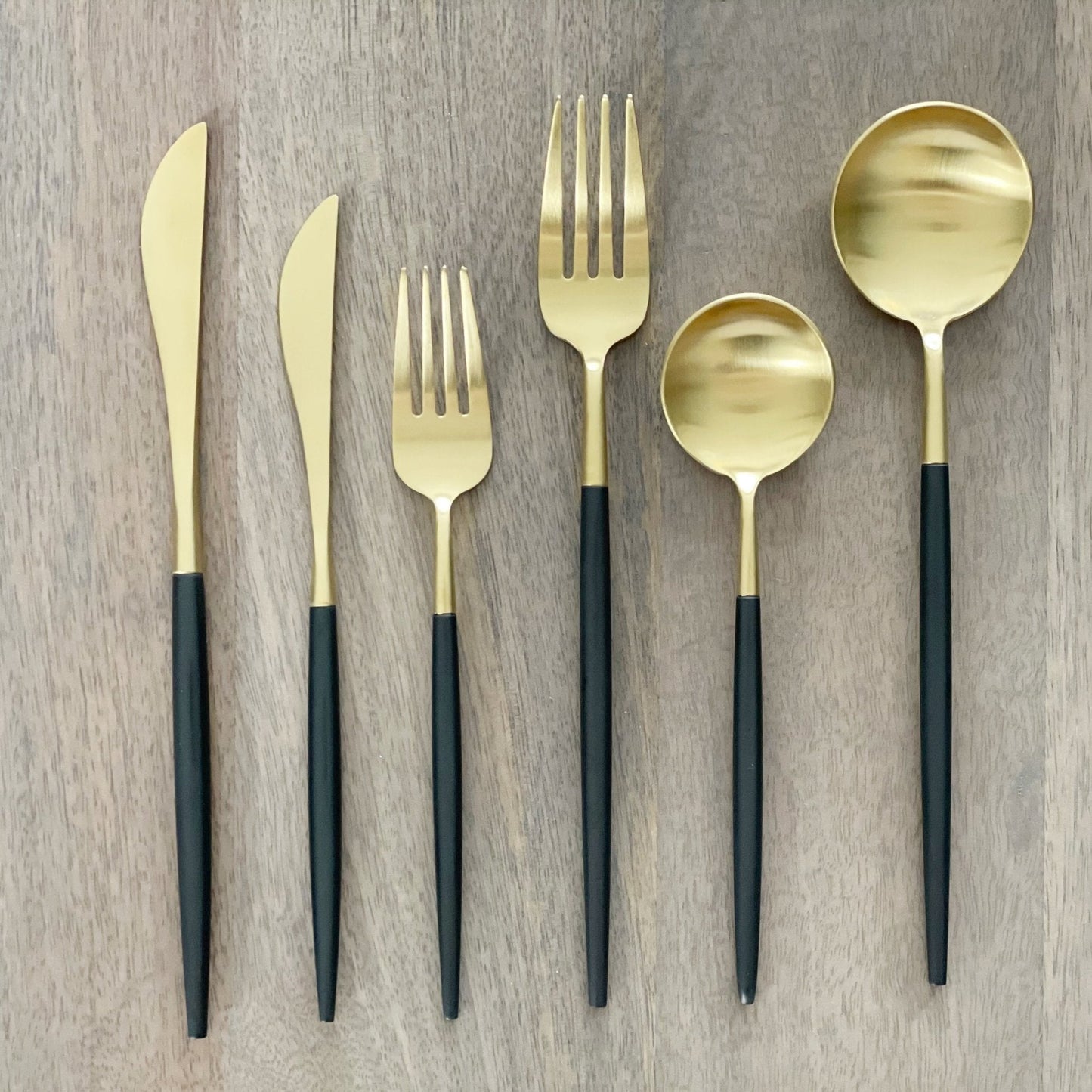 Dining & Tableware: Altin 6 Piece Flatware Set - Black and Gold by Tea + Linen