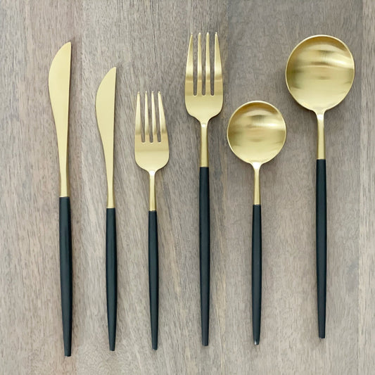 Dining & Tableware: Altin 6 Piece Flatware Set - Black and Gold by Tea + Linen