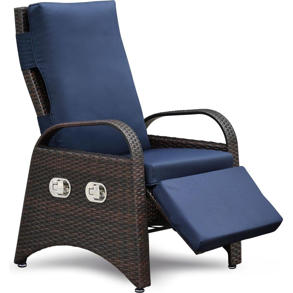 Garden & Outdoor: Outdoor Recliner Chair,Separate Adjustment Mechanism PE Wicker Adjustable Reclining Lounge Chair and Removable Soft Cushion,Modern Armchair and Ergonomic for Home, Sunbathing or Relaxation (Navy Blue) by Streamdale Furniture