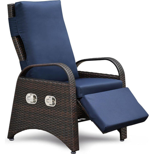Garden & Outdoor: Outdoor Recliner Chair,Separate Adjustment Mechanism PE Wicker Adjustable Reclining Lounge Chair and Removable Soft Cushion,Modern Armchair and Ergonomic for Home, Sunbathing or Relaxation (Navy Blue) by Streamdale Furniture