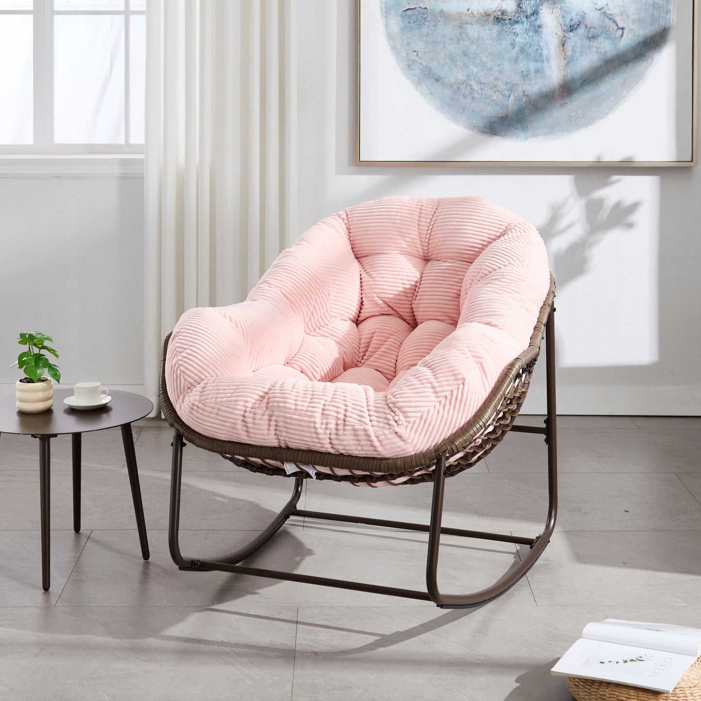Bedroom Bedding & Decor: Outdoor Rattan Rocking Chair,Padded Cushion Rocker Recliner Chair Outdoor for Front Porch, Living Room, Patio, Garden, 
Pink by Streamdale Furniture