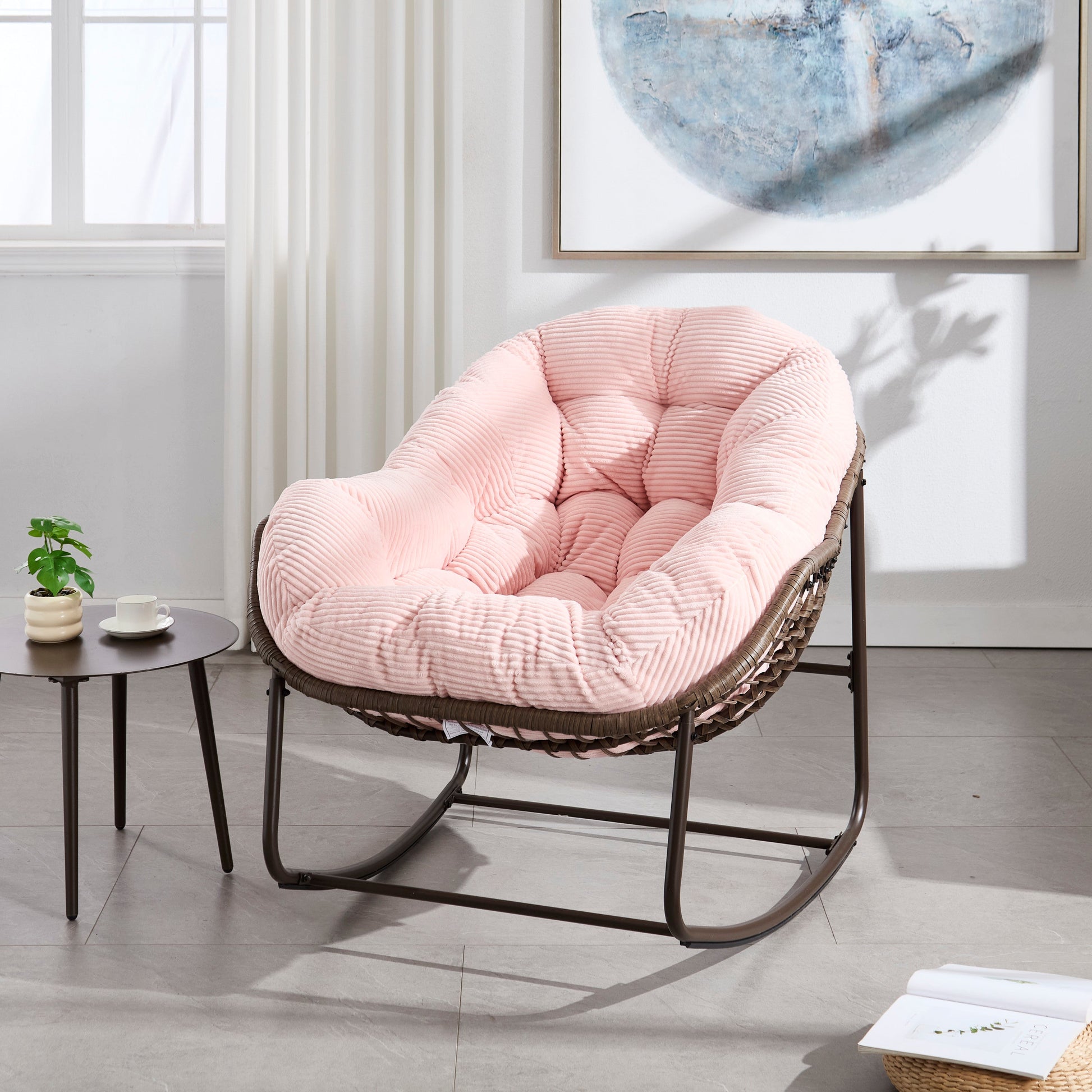 Bedroom Bedding & Decor: Outdoor Rattan Rocking Chair,Padded Cushion Rocker Recliner Chair Outdoor for Front Porch, Living Room, Patio, Garden, 
Pink by Streamdale Furniture