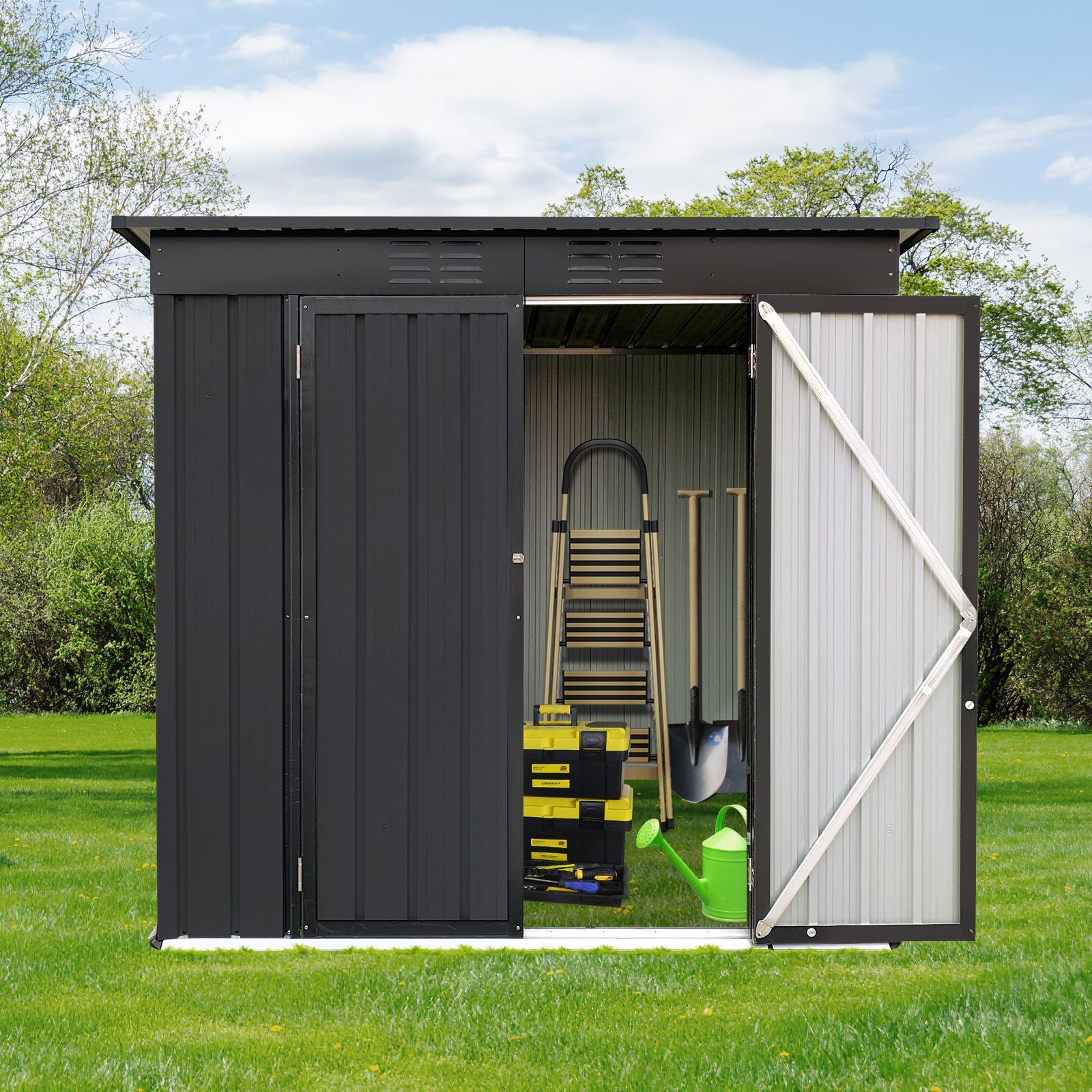 Kitchen Tools & Cookware: Metal garden sheds 6ftx4ft outdoor storage sheds black without inner foundation(OLD SKU:W135027883) by Streamdale Furniture