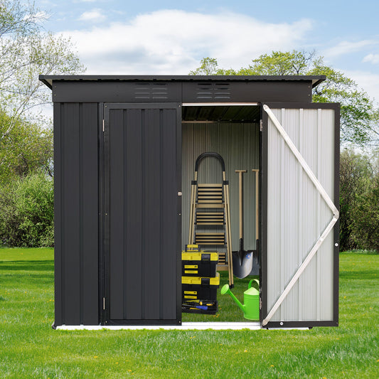 Kitchen Tools & Cookware: Metal garden sheds 6ftx4ft outdoor storage sheds black without inner foundation(OLD SKU:W135027883) by Streamdale Furniture