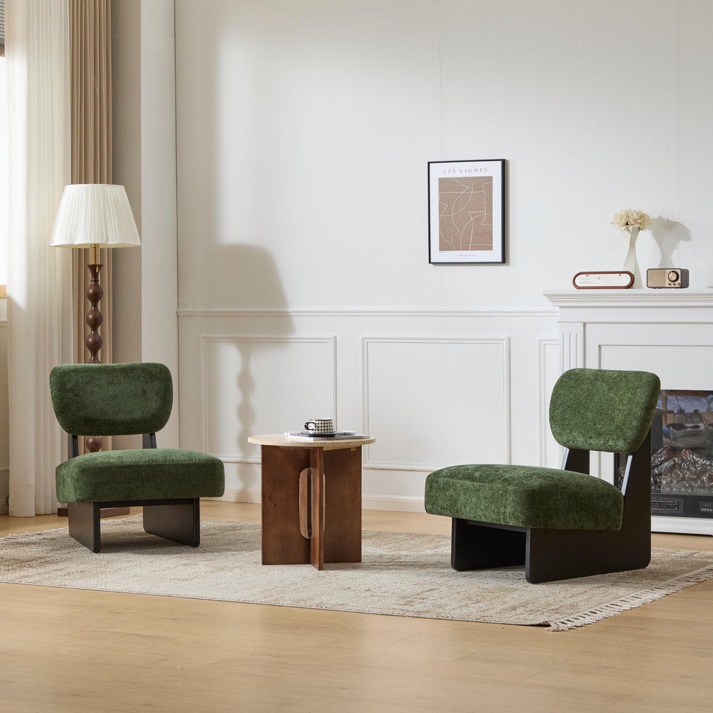 [Set of 2] Modern Lounge Chair with Polyester Upholstery, Sturdy Wood Base With Walnut Finish, Minimalist and Stylish Accent Seating for Living Room, Bedroom, or Office