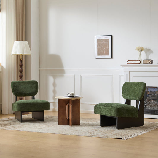 [Set of 2] Modern Lounge Chair with Polyester Upholstery, Sturdy Wood Base With Walnut Finish, Minimalist and Stylish Accent Seating for Living Room, Bedroom, or Office