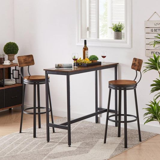 Dining & Tableware: Swivel bar stool set of 2 with backrest, industrial style, metal frame, 29.5" high for dining room. Rustic Brown, 13.4"w x 40.5"h. by Streamdale Furniture