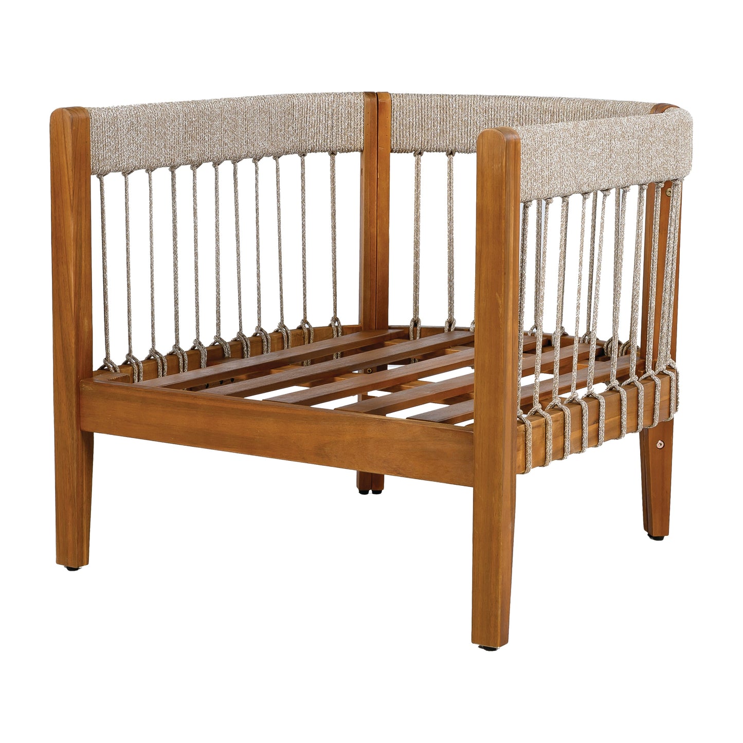 [Set of 2] Acacia Wood Outdoor Club Chair with Handwoven Rope Accents & Curved Backrest - Water-Resistant Boho Patio Lounge Chair with Removable Cushions for Porch, Garden