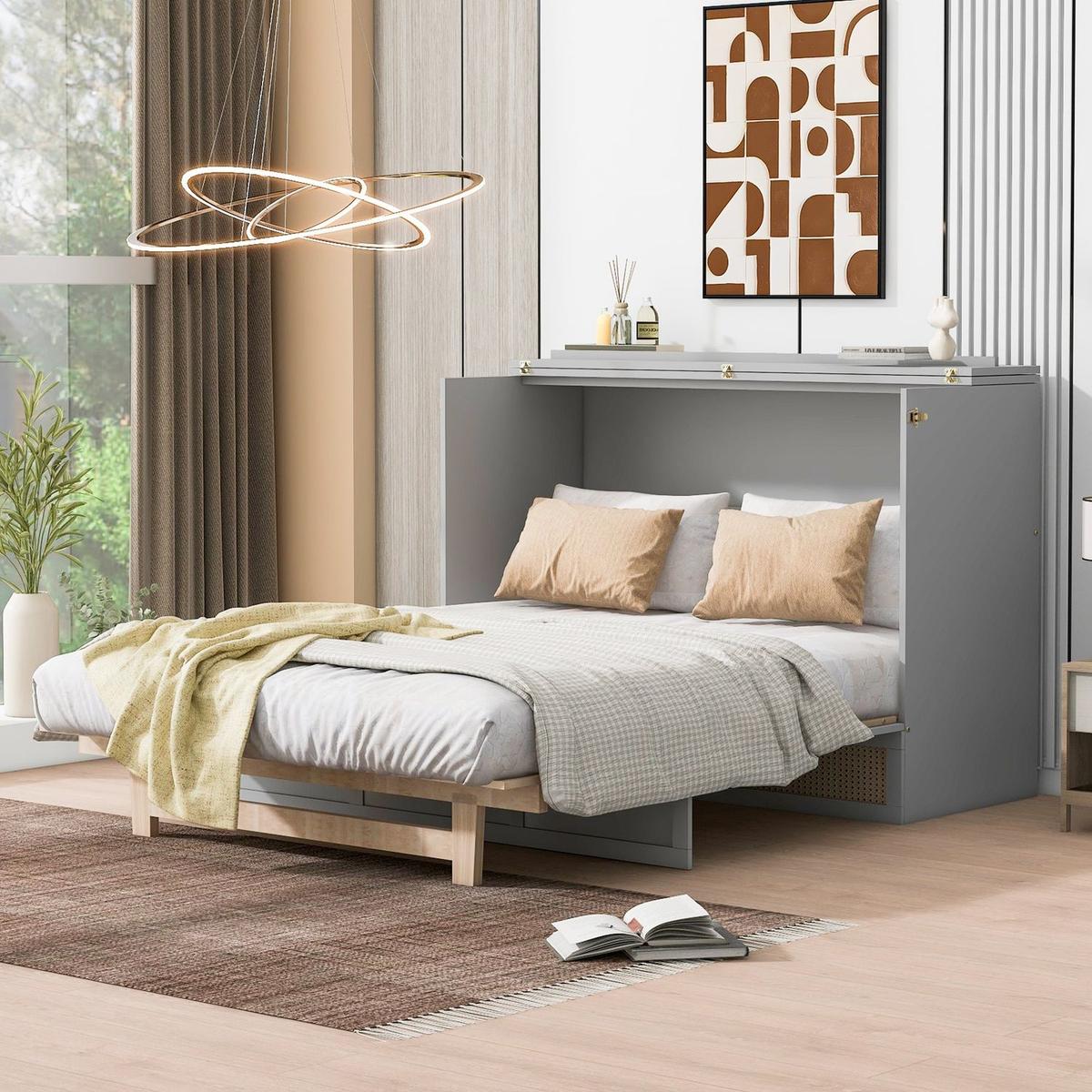 Bedroom Bedding & Decor: Full Size Murphy Bed with Large Drawers,Gray by Streamdale Furniture