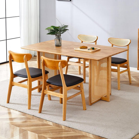 Dining & Tableware: Table and chair set, ancient style solid wood dining table, imitation rattan table legs, beautiful simple solid wood dining chairation by Streamdale Furniture