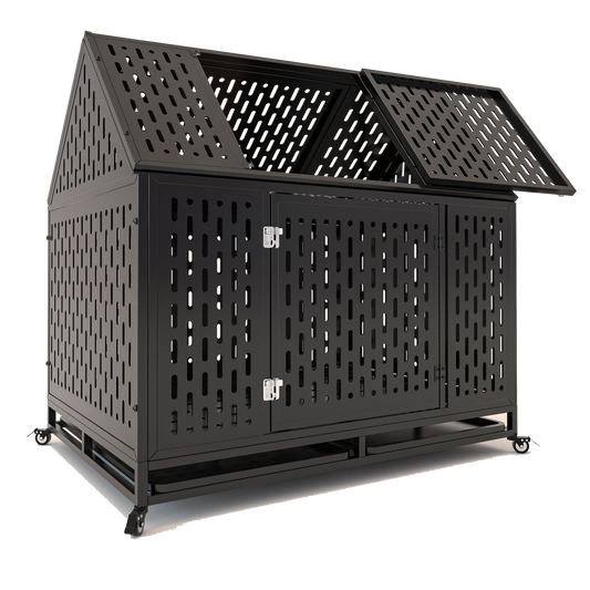 Smart Door Lock: 45' Heavy Duty Dog Crate Indestructible Pet Dog Cage Crate Kennel with Roof Top 2 Doors Removable Trays, Lockable Wheels, Escape-Proof for High Anxiety Large/Extra Dogs by Streamdale Furniture