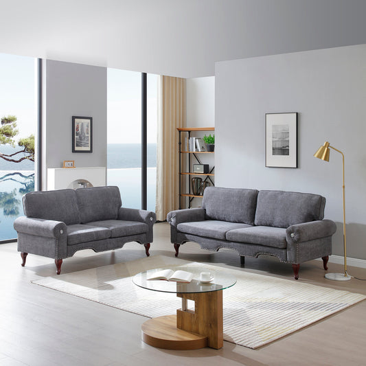 2 Piece Sectional Sofa Set with Movable Pillows, 5 Seat Convertible  Couch Sets,  Upholstered Sofa for Living Room Office, Bedroom & Apartment,  Gray