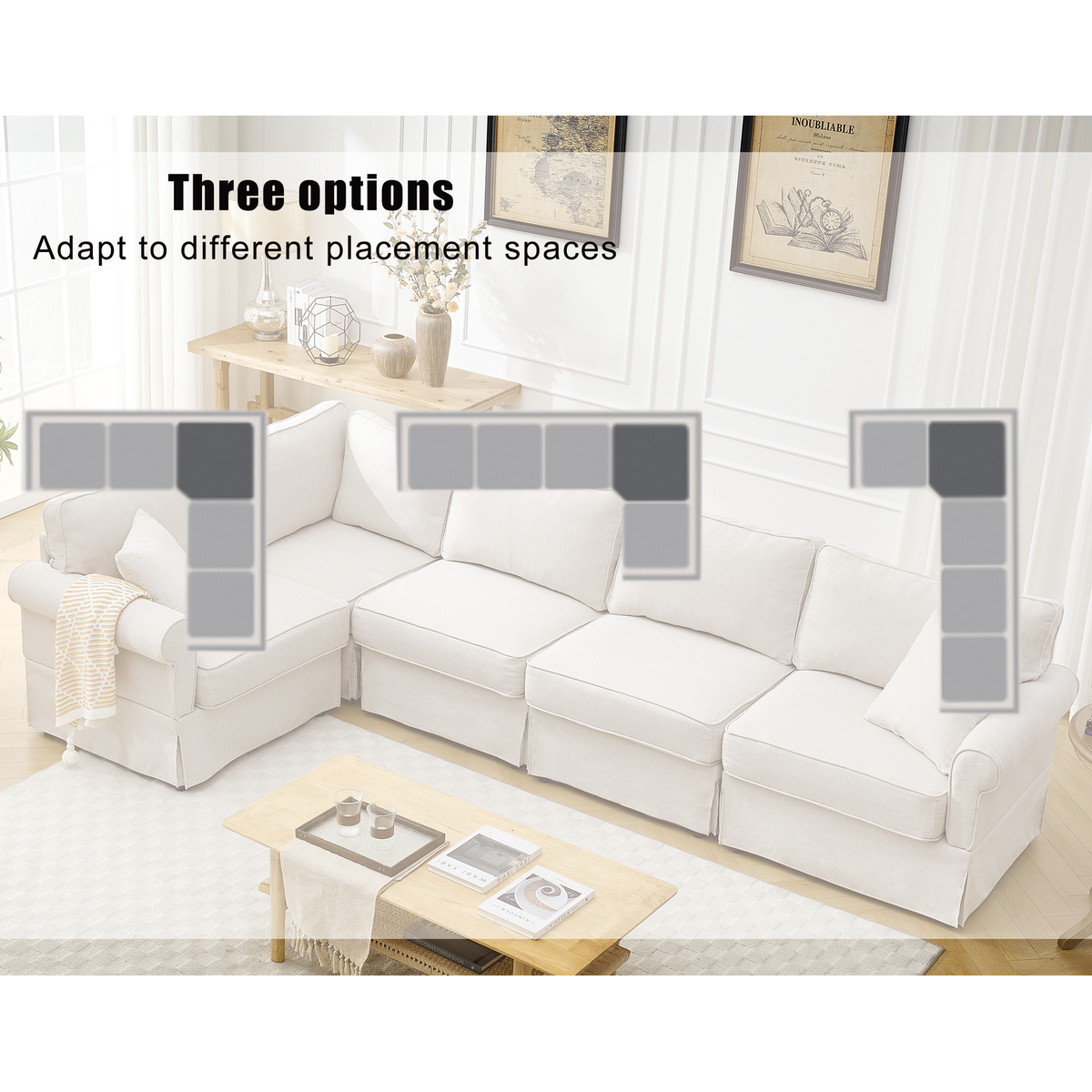 [NEW ARRIVED] [VIDEO PROVIDED]   Modular Sectional Sofa Set,Convertible L Shaped Couch ,5 Seat,Reversible Sectional Sofa Couch,Upholstered,Corner Sofa,Rolled Arms,Soft Linen Fabric,  Beige