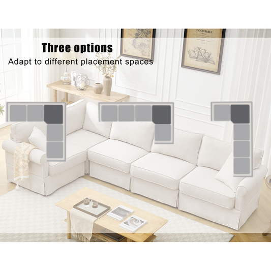 [NEW ARRIVED] [VIDEO PROVIDED]   Modular Sectional Sofa Set,Convertible L Shaped Couch ,5 Seat,Reversible Sectional Sofa Couch,Upholstered,Corner Sofa,Rolled Arms,Soft Linen Fabric,  Beige
