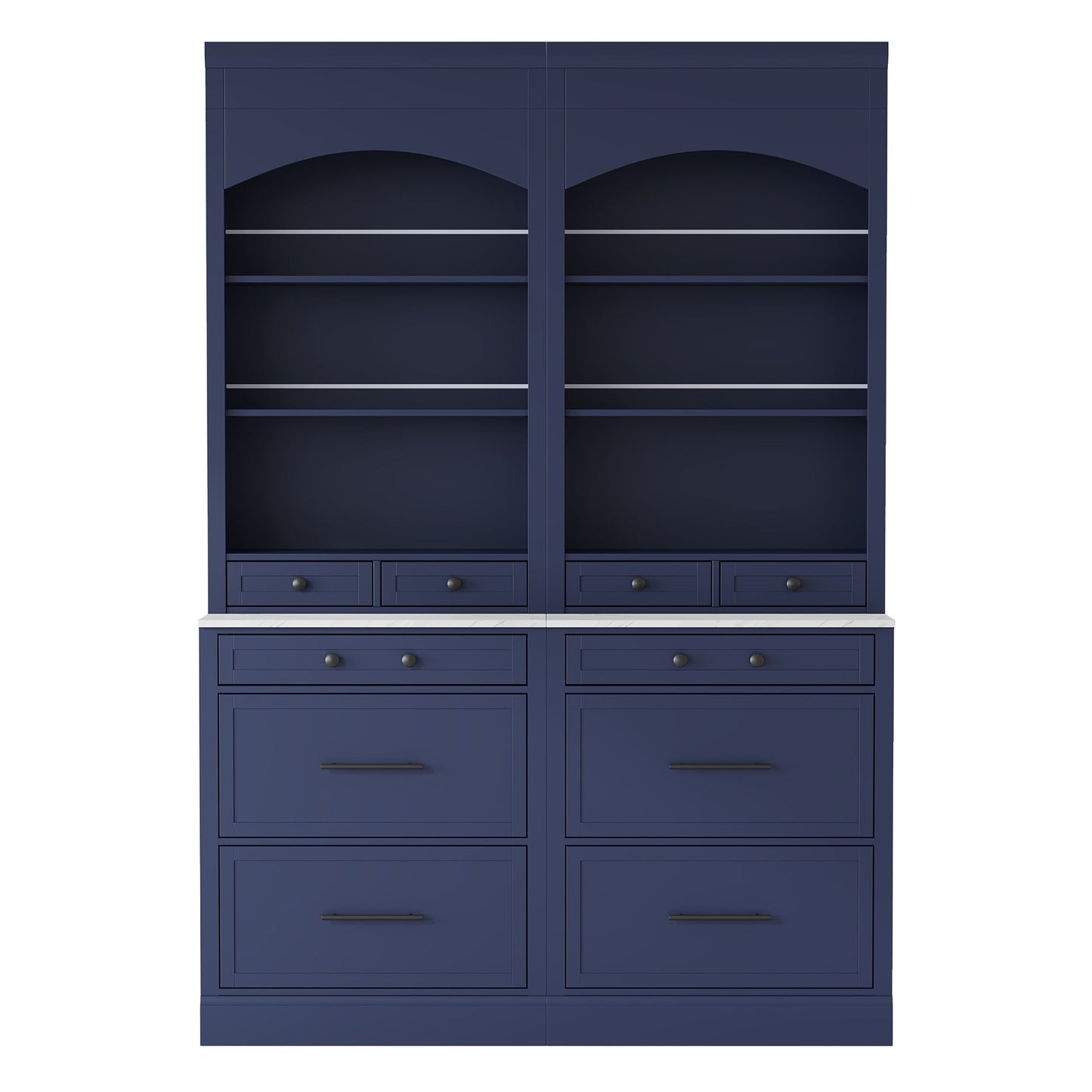[Assembly Video Provided] TOPMAX Modern 83.7inch High Kitchen Pantry, Freestanding Tall Kitchen Hutch with Faux Marble Top,Cupboard Cabinet with 5 Storage Drawers and Adjustable Shelf, Set of 2, Blue