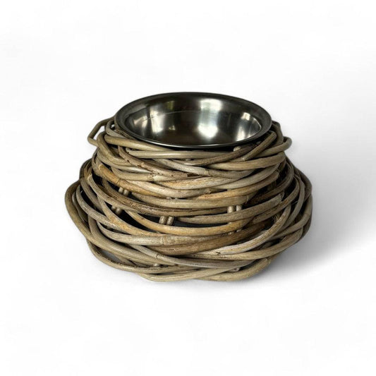 Dining & Tableware: Rattan Pet Bowl with Stainless Steel Bowl by Basketly